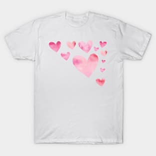 Pink Watercolor Hearts Valentines Design T-Shirt